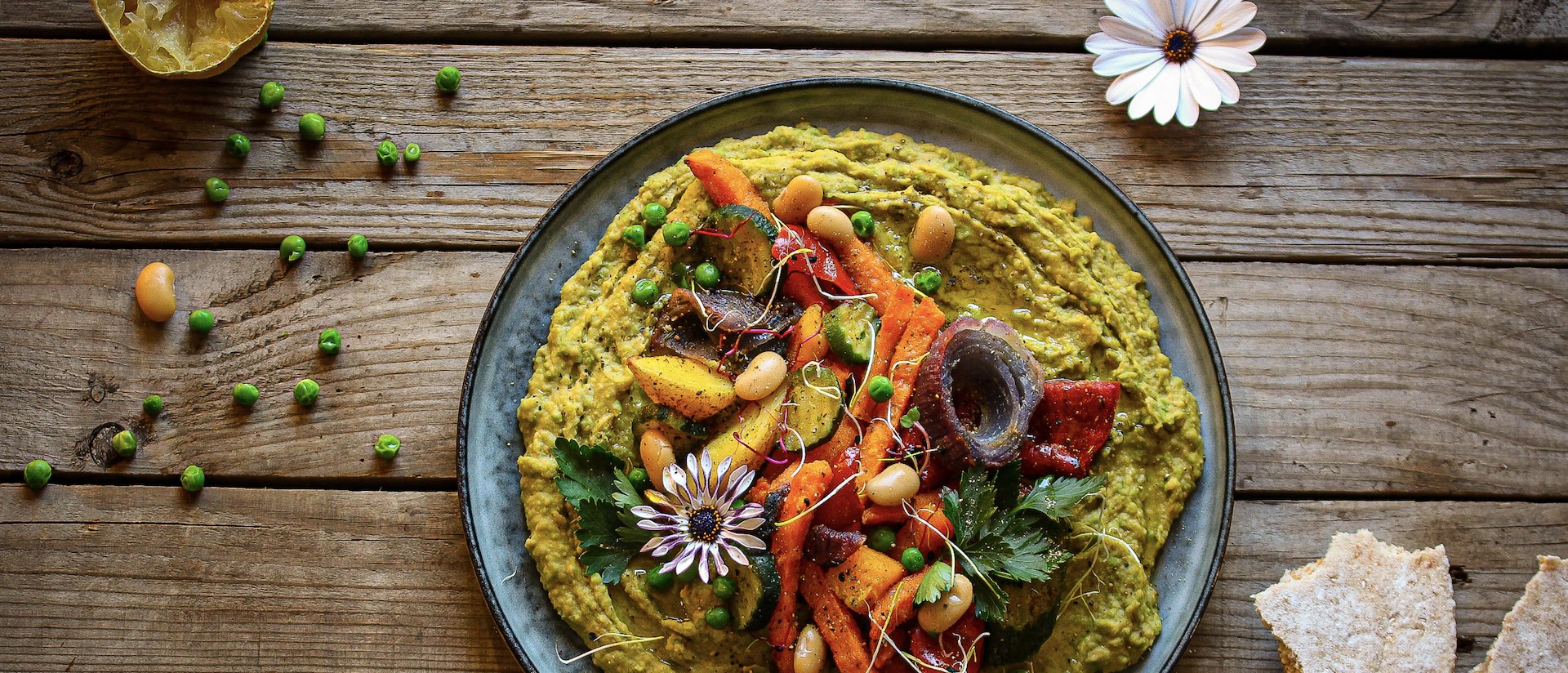 Roast Veg & Sweet Potato Fries With Hummus
