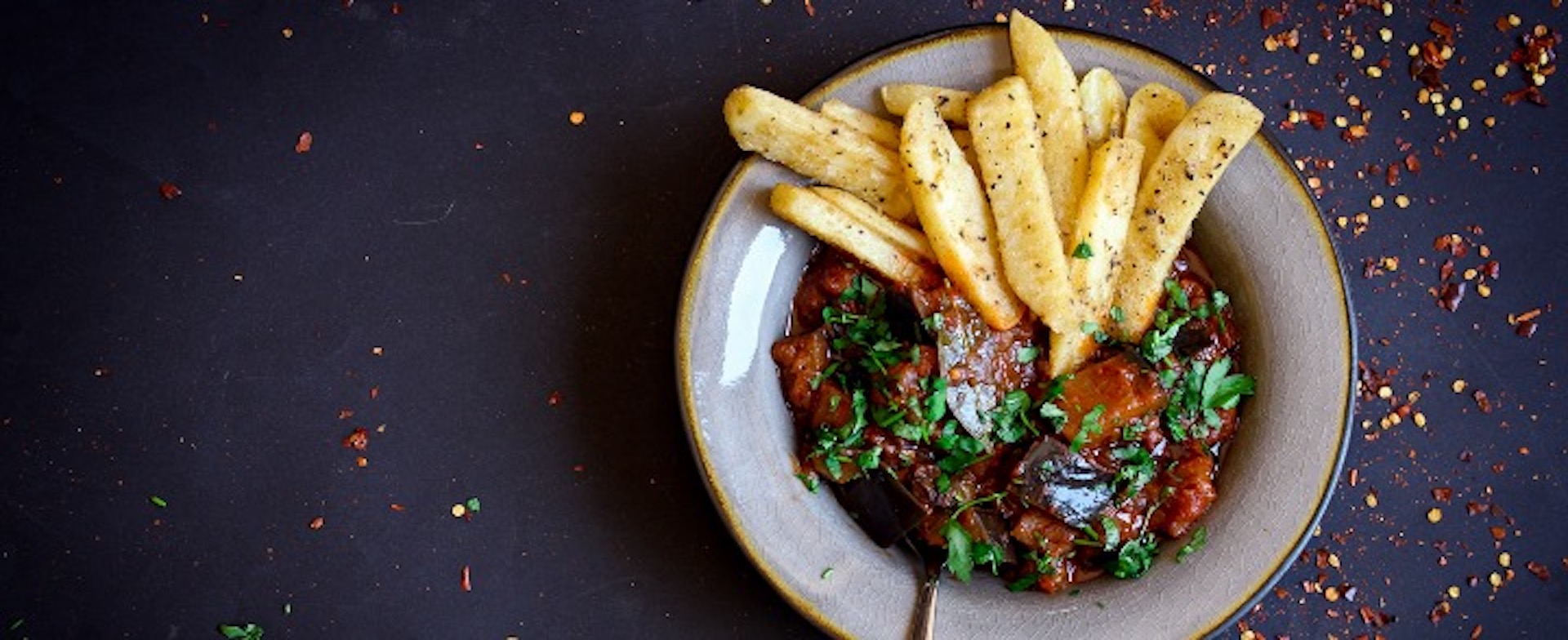 Aubergine Moussaka & Chips