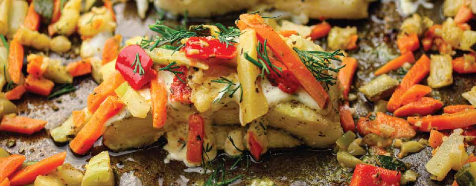 Baked Fish With Stir Fry Veg And A Dill Sauce