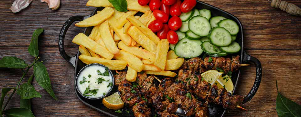 Lamb Shish Kebabs With Oven Chips